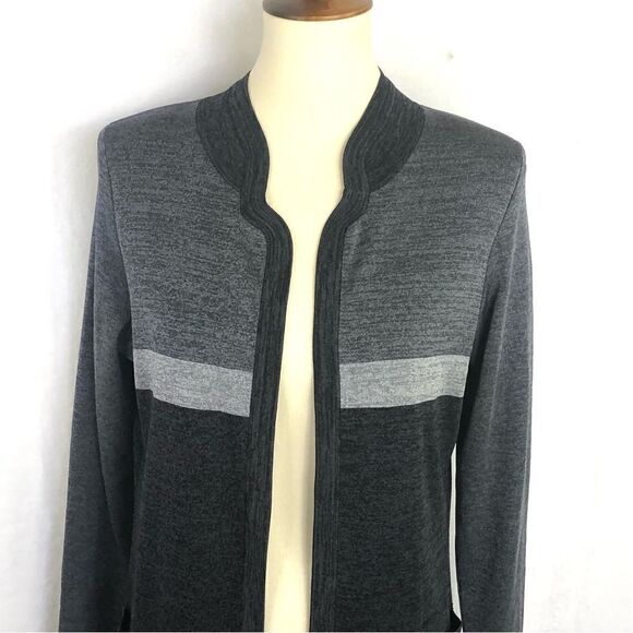 MISOOK LONG OPEN FRONT COLOR BLOCK CARDIGAN - Picture 3 of 9